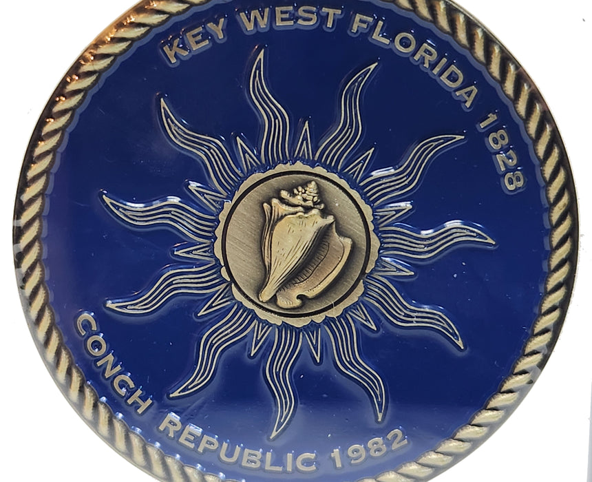 Commemorative Limited-Edition Combination: A Numbered Commemorative Conch Republic Coin together with a Signed 3ft. x 5 ft. Embroidered Key West Conch Republic Double-Sided Heavy-Duty 300D 100% Nylon Flag