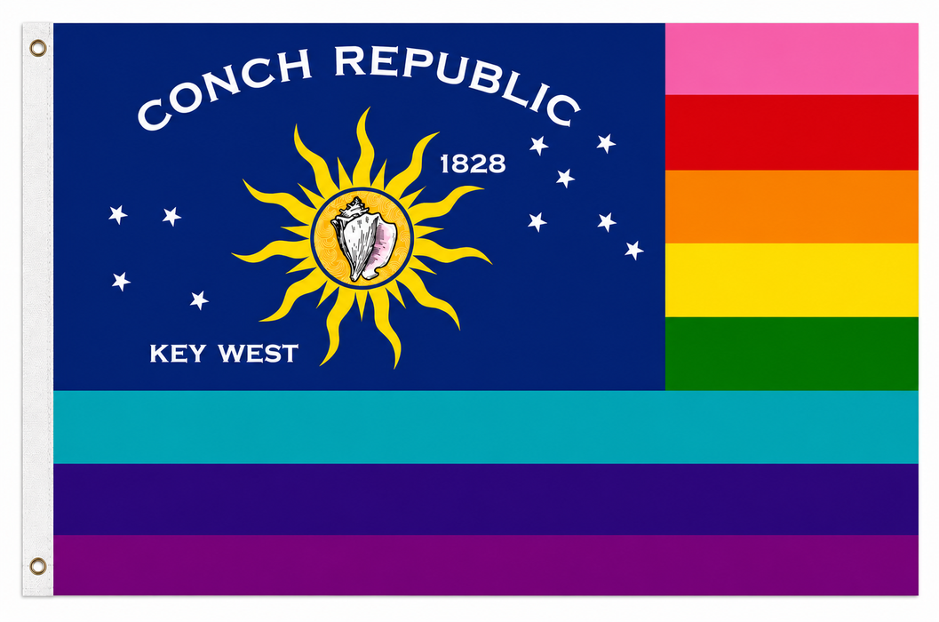 Conch Republic Rainbow Pride LGBTQ Gay Lesbian Single-Sided Silk Screen Printed Flag from Key West, Florida