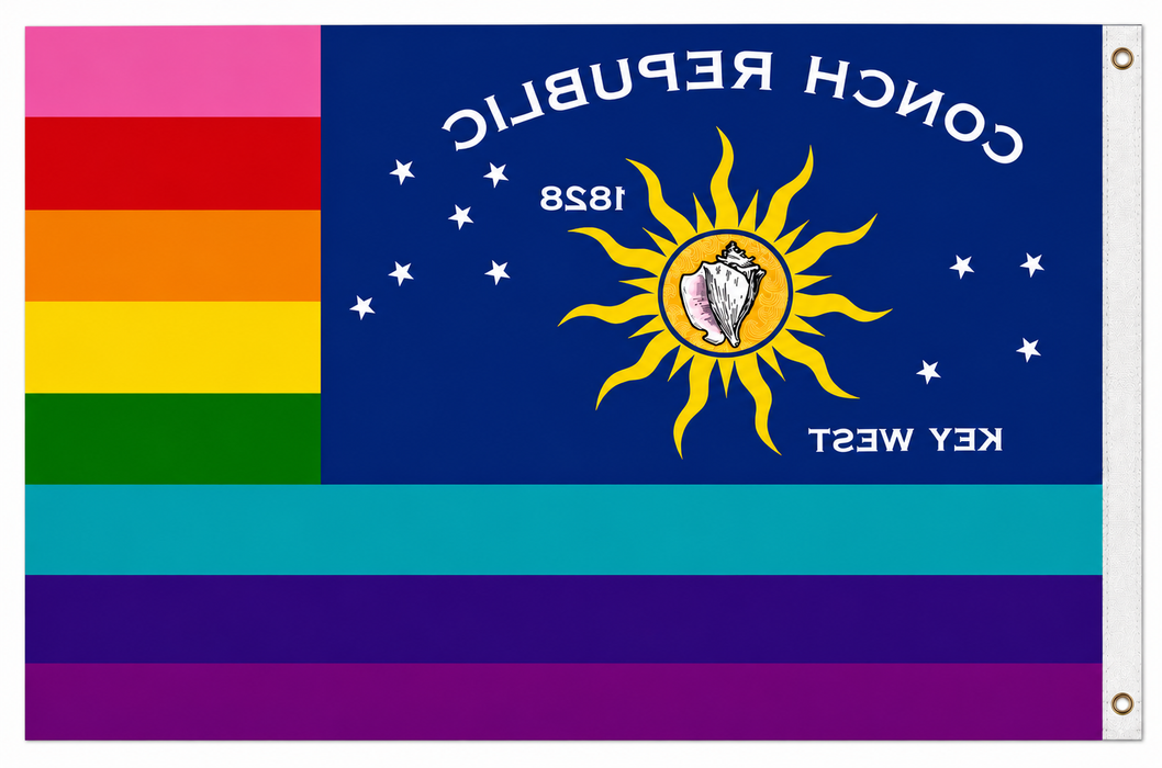 Conch Republic Rainbow Pride LGBTQ Gay Lesbian Single-Sided Silk Screen Printed Flag from Key West, Florida
