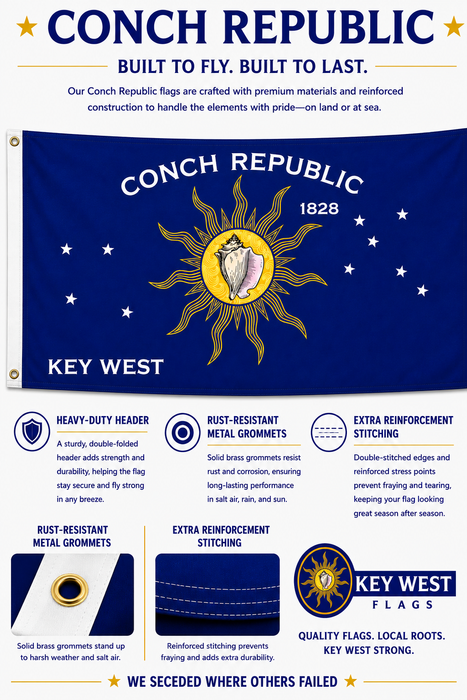Conch Republic 3x5 Silk Screen Printed Independence Flag from Key West, Florida