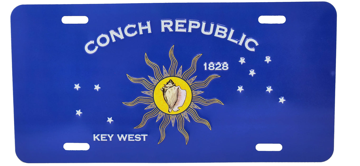 3D Embossed Conch Republic of the Florida Keys Aluminum Car/Truck/RV/Golf Cart License Plate for Cars, Man Caves, Tiki Huts, Garages & Home Decor